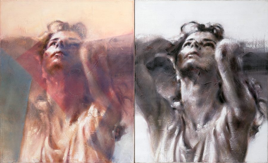 Marriage I & II, oil and enamel on linen, 21” x 34” / 54 x 88 cm.